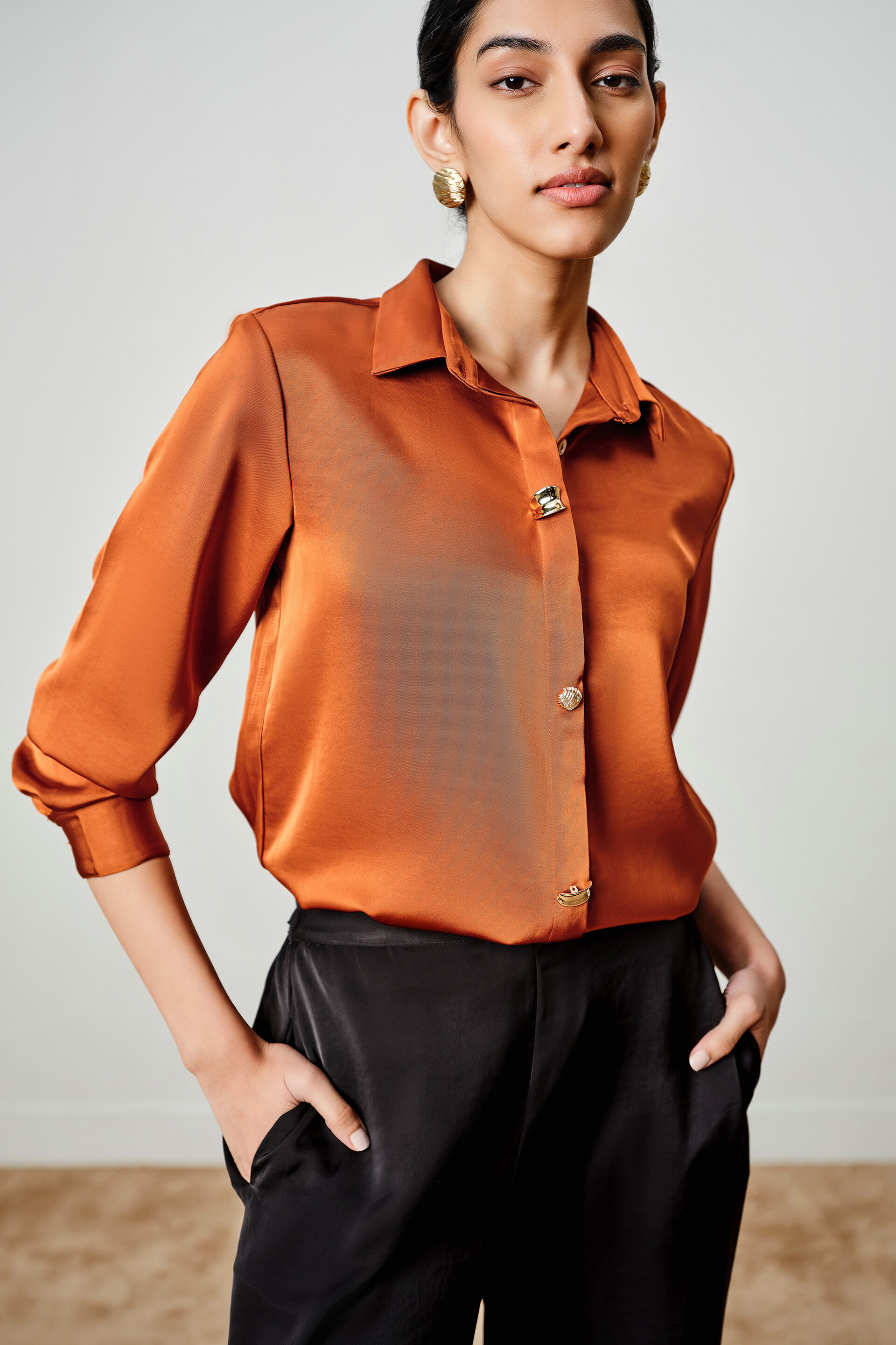 Roux Rust Satin Shirt, Rust, image 3