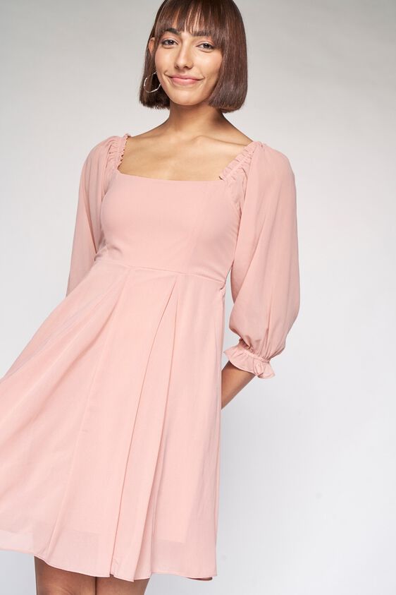2 - Light Pink Solid Fit and Flare Dress, image 2