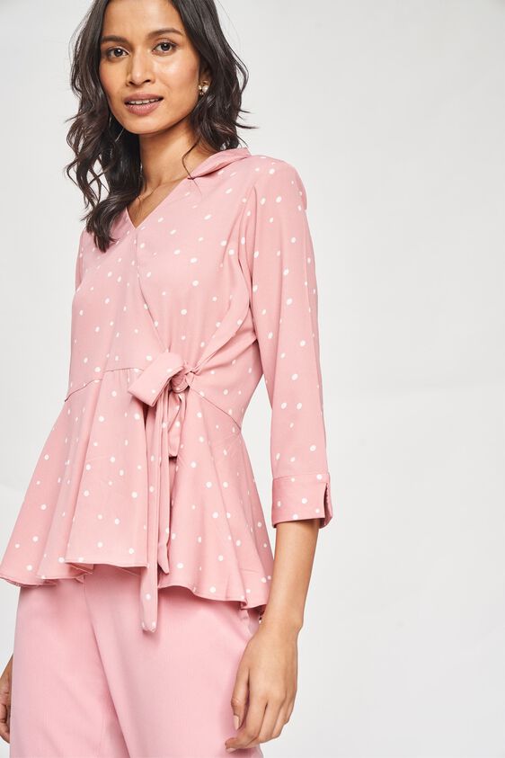 3 - Peach Solid Peplum Top, image 3