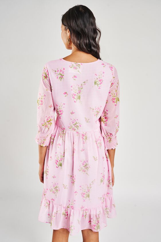 4 - Pink Floral Printed Fit And Flare Dress, image 4