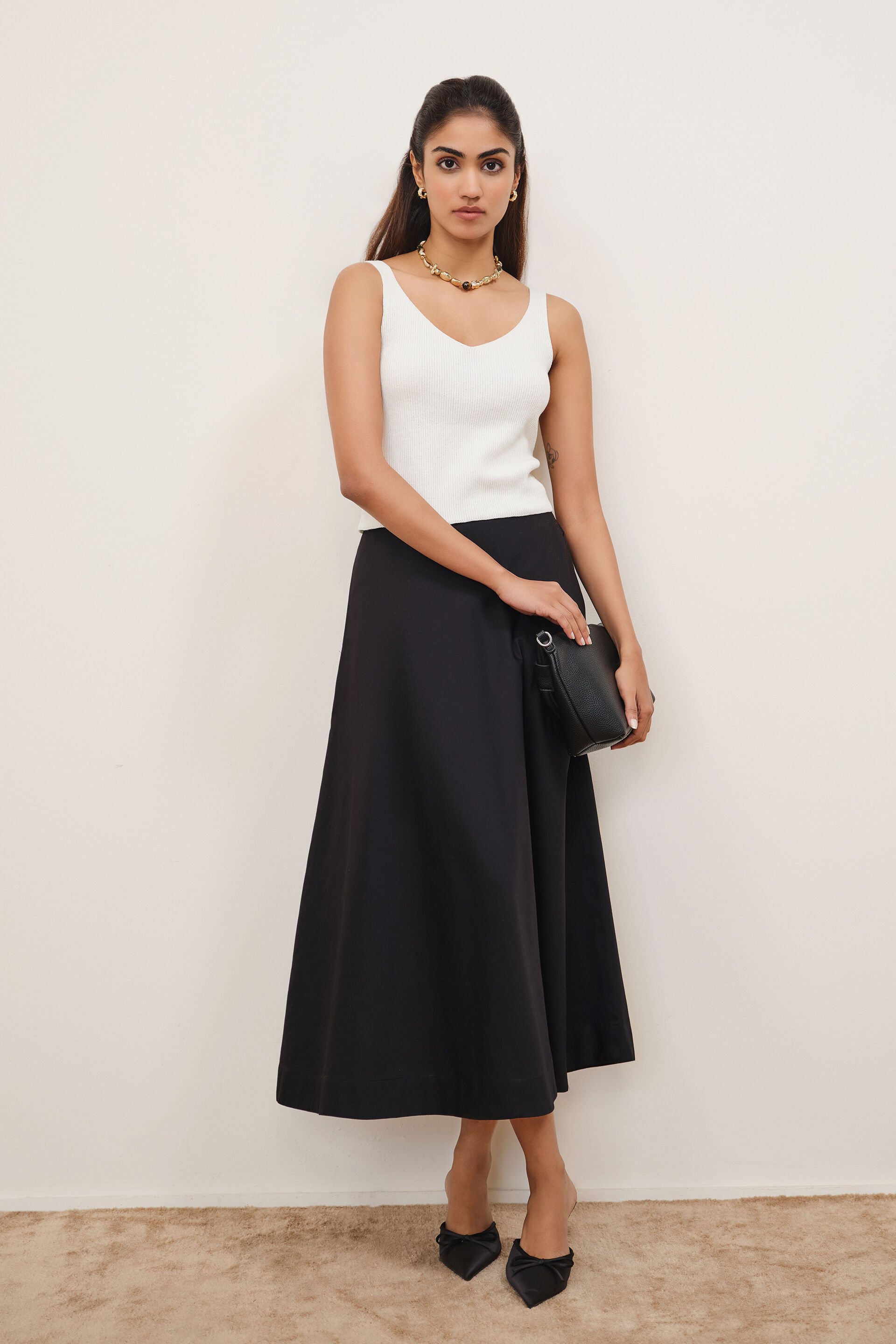 Black Cotton Skirt, Black, image 2