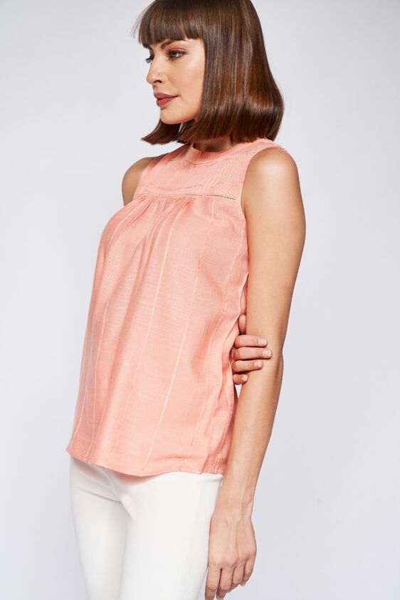 Peach Self Design Straight Top, Peach, image 4