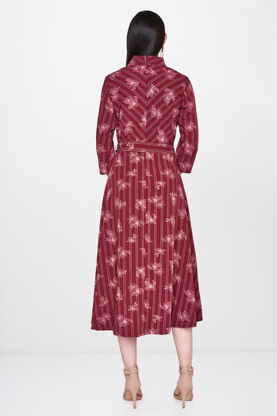2 - Wine Floral Tie-Ups V-Neck Fit and Flare Midi Dress, image 2