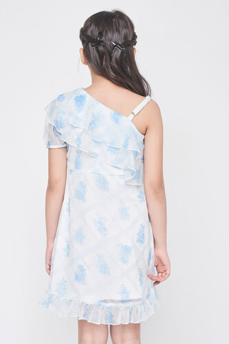 White and Blue Graphic Flounce Dress, White, image 6