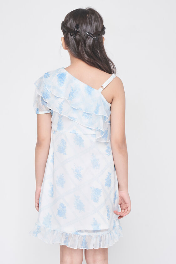 White and Blue Graphic Flounce Dress, White, image 6