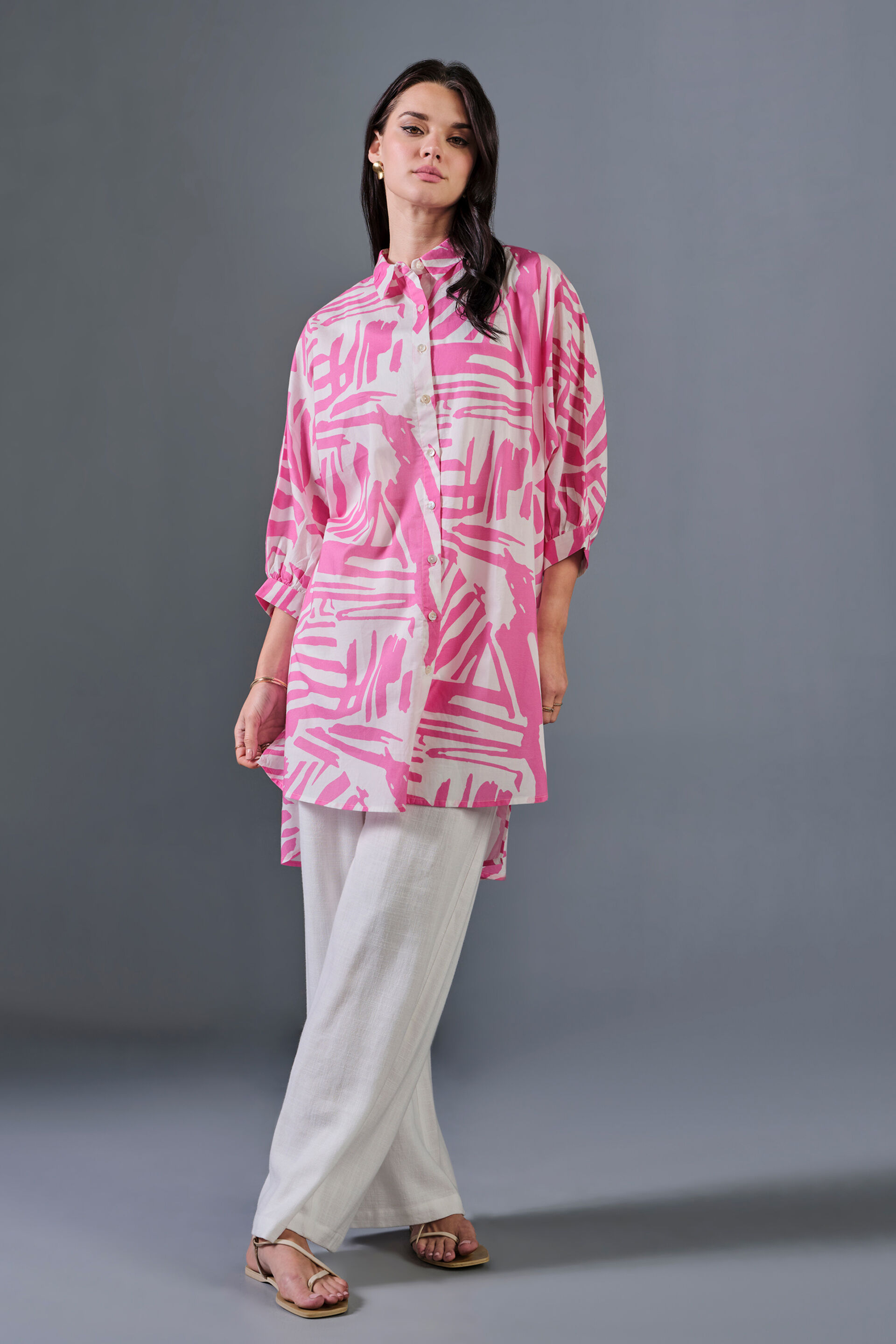 Brush Strokes Cotton Shirt, Pink, image 2