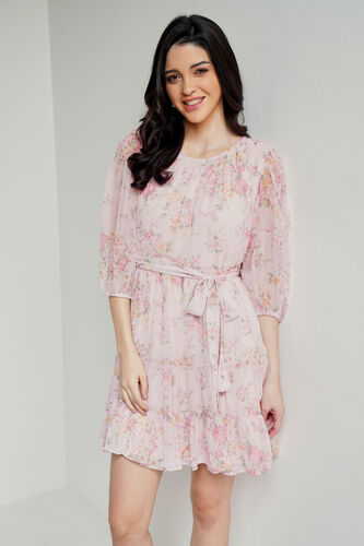Pink Floral Flared Dress, Pink, image 2