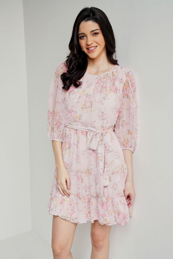 Pink Floral Flared Dress, Pink, image 2