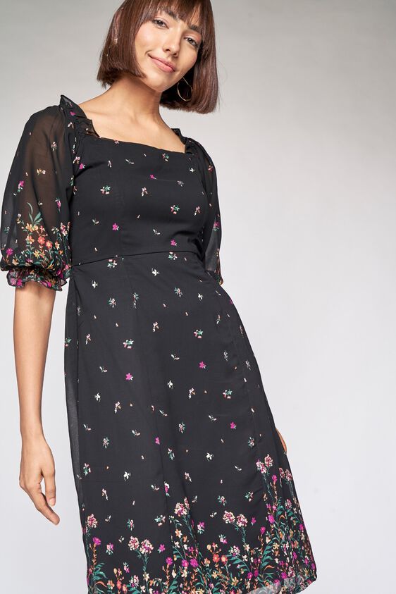 3 - Black Floral Fit and Flare Dress, image 3