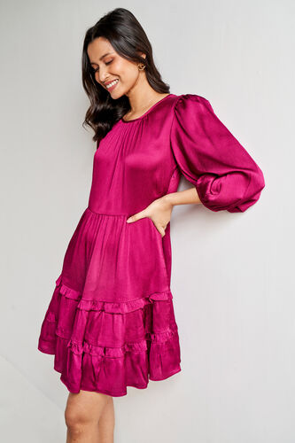 Wine Solid Flared Dress, Wine, image 1