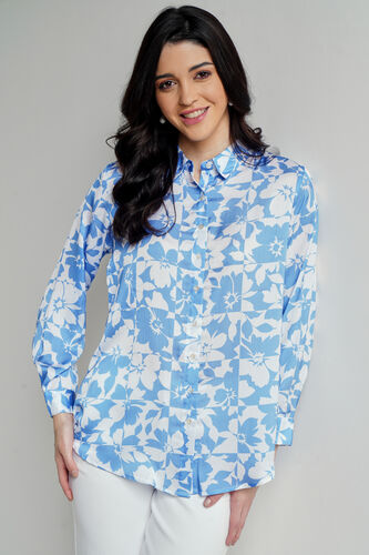 Blue And White Floral Straight Top, Blue, image 1