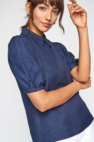 4 - Blue Solid Shirt Style Top, image 4