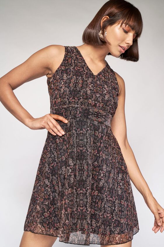 4 - Brown Floral Fit and Flare Dress, image 4