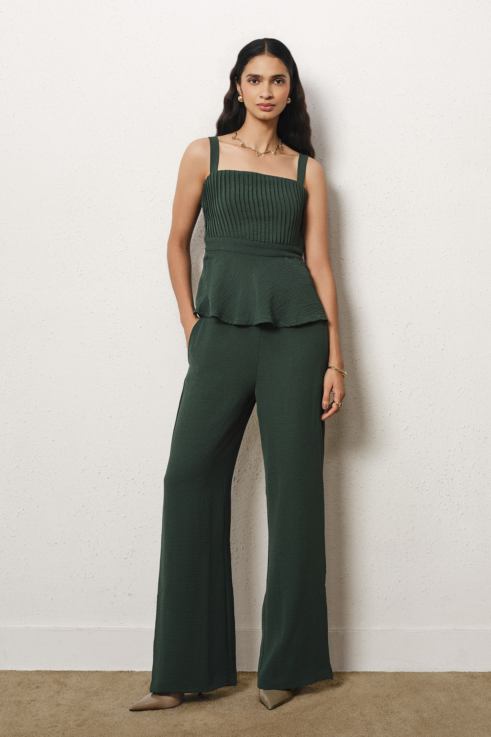Solid Peplum Co-ord in Green