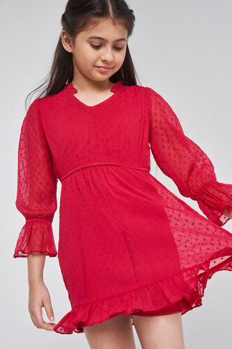 Red Solid Flared Dress, Red, image 4