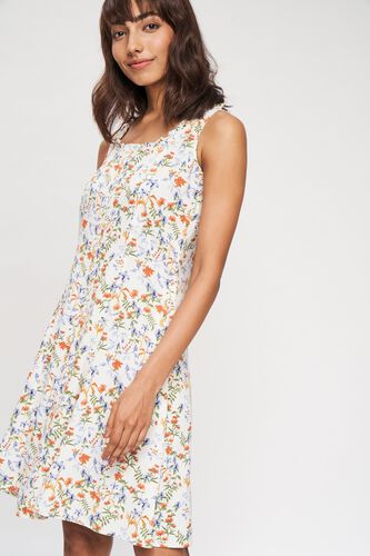 1 - White Floral Printed A-Line Dress, image 1