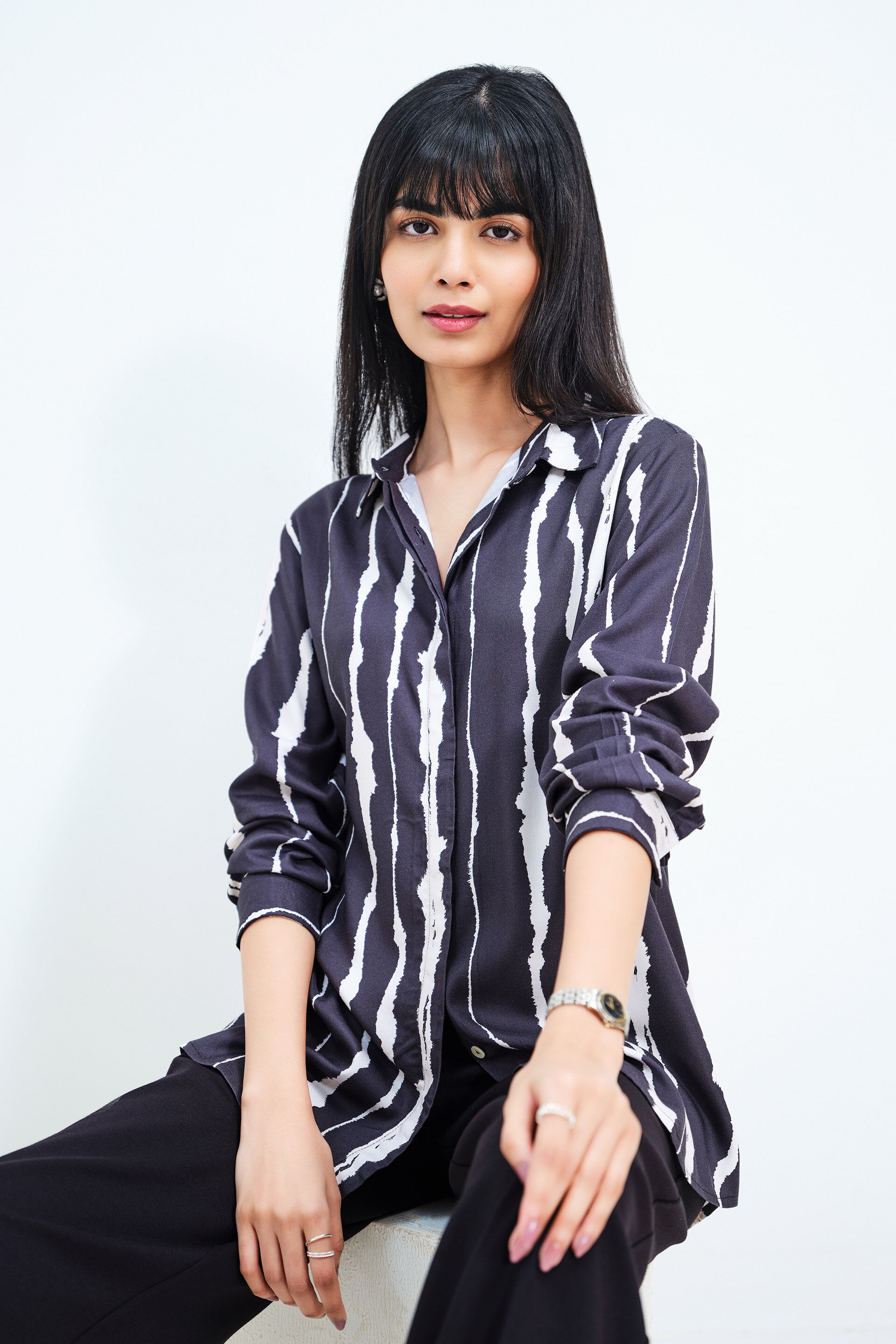 Monochrome Abstract Print Shirt, Black, image 3