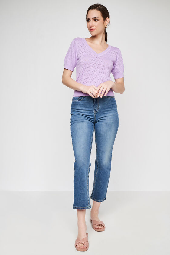 Self Design V-Neck Top, Lilac, image 2