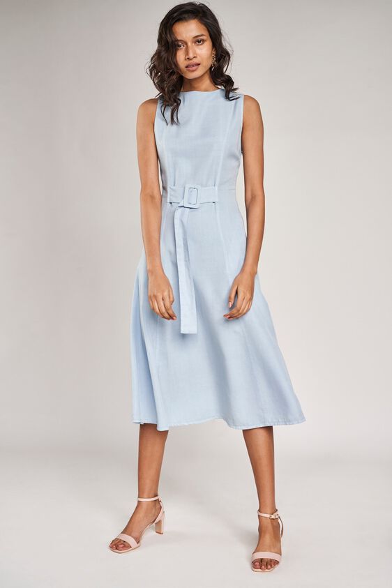 3 - Powder Blue Solid Fit and Flare Dress, image 3