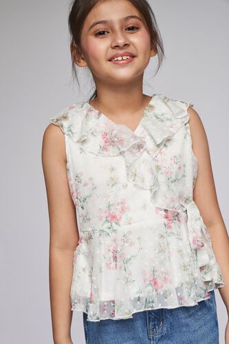 1 - White Self Design Straight Top, image 1