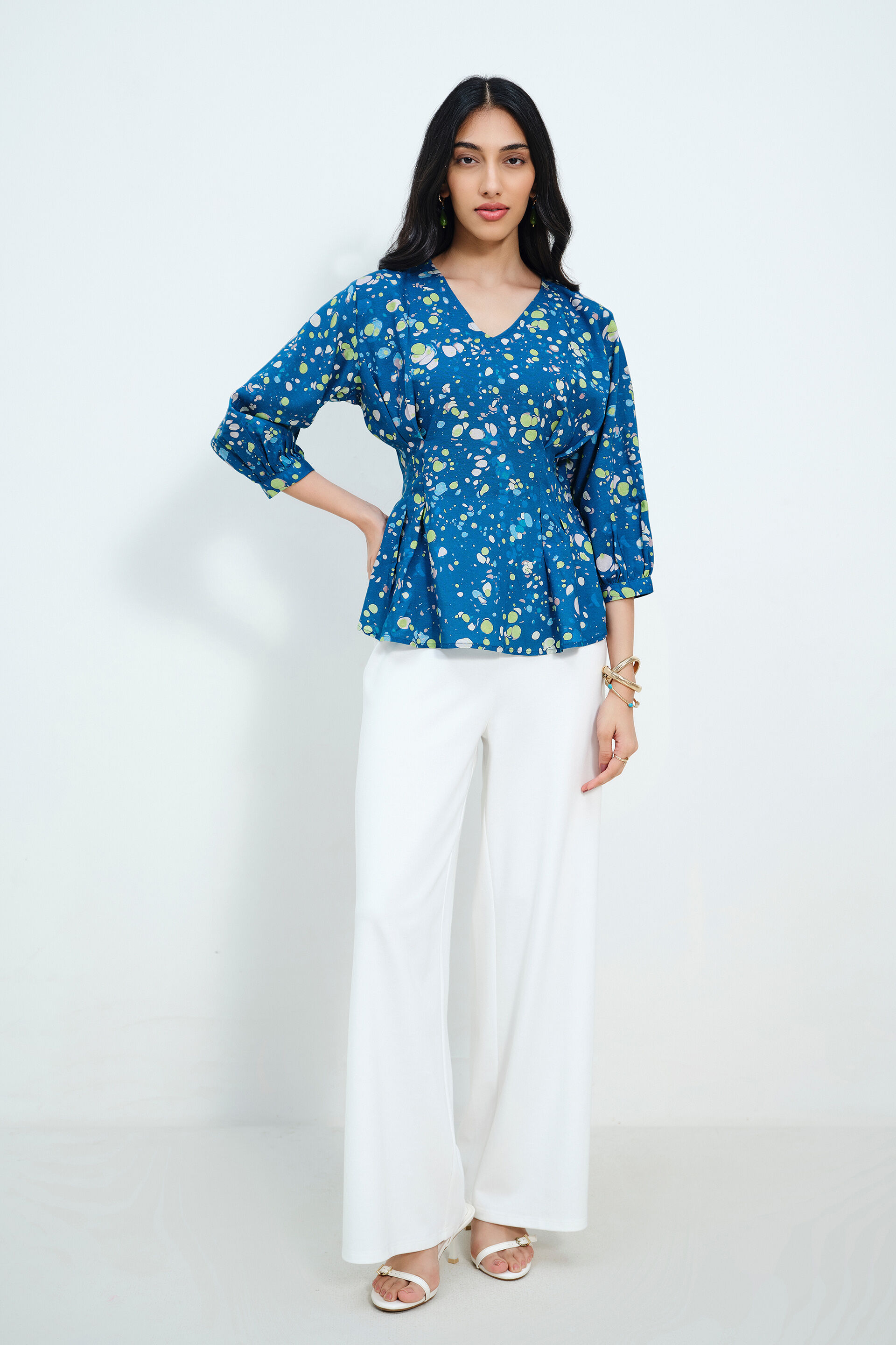 Abstract Polka-Print Blue Top, Blue, image 2