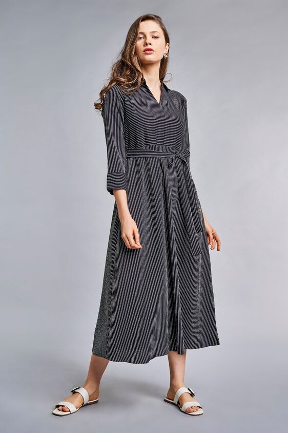 4 - Black Stripes Fit and Flare Midi Dress, image 4