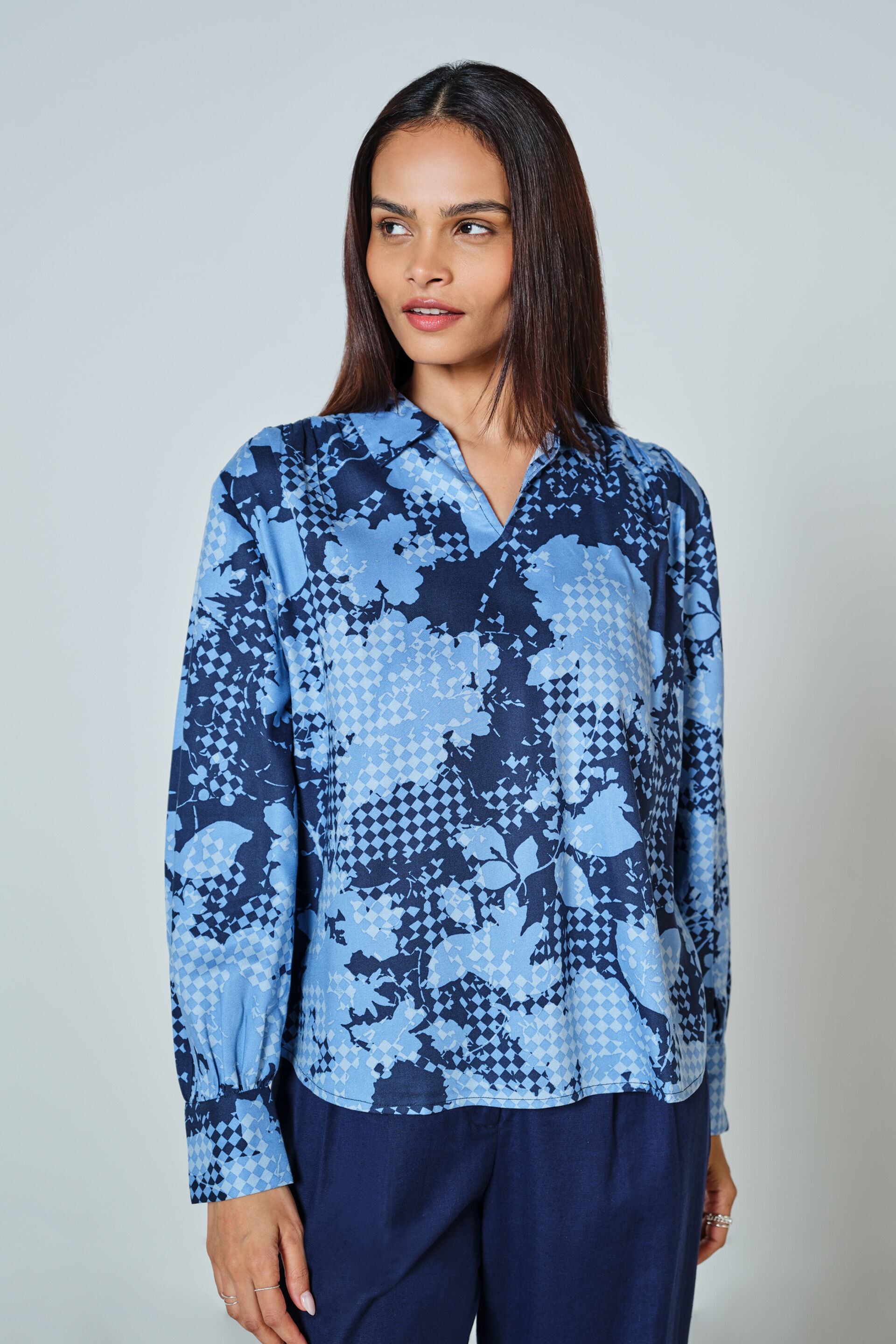 Nessa Floral Top, Blue, image 1