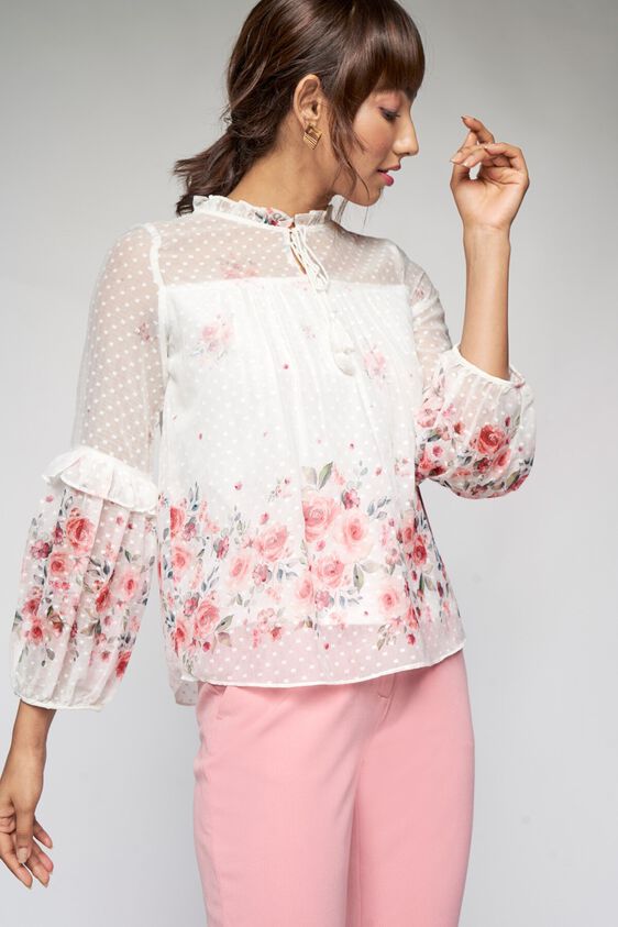3 - White Floral Printed A-Line Top, image 3