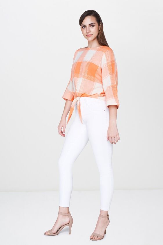 5 - Orange Checks Tie-Ups Round Neck Blouse Top, image 5