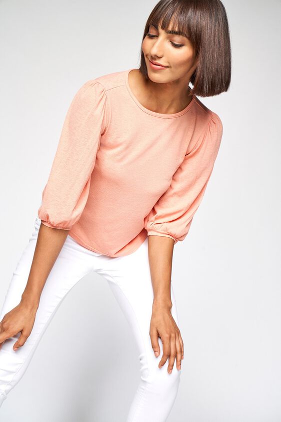 3 - Peach Solid Straight Top, image 3