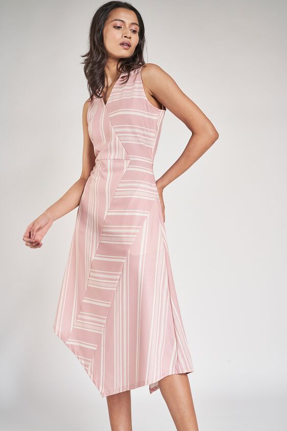 2 - Blush Striped Printed Fit & Flare Dress, image 2