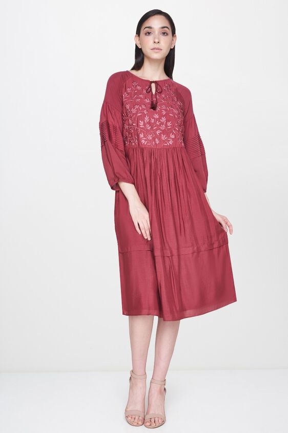 1 - Brown Embroidered Fit and Flare Dress, image 1