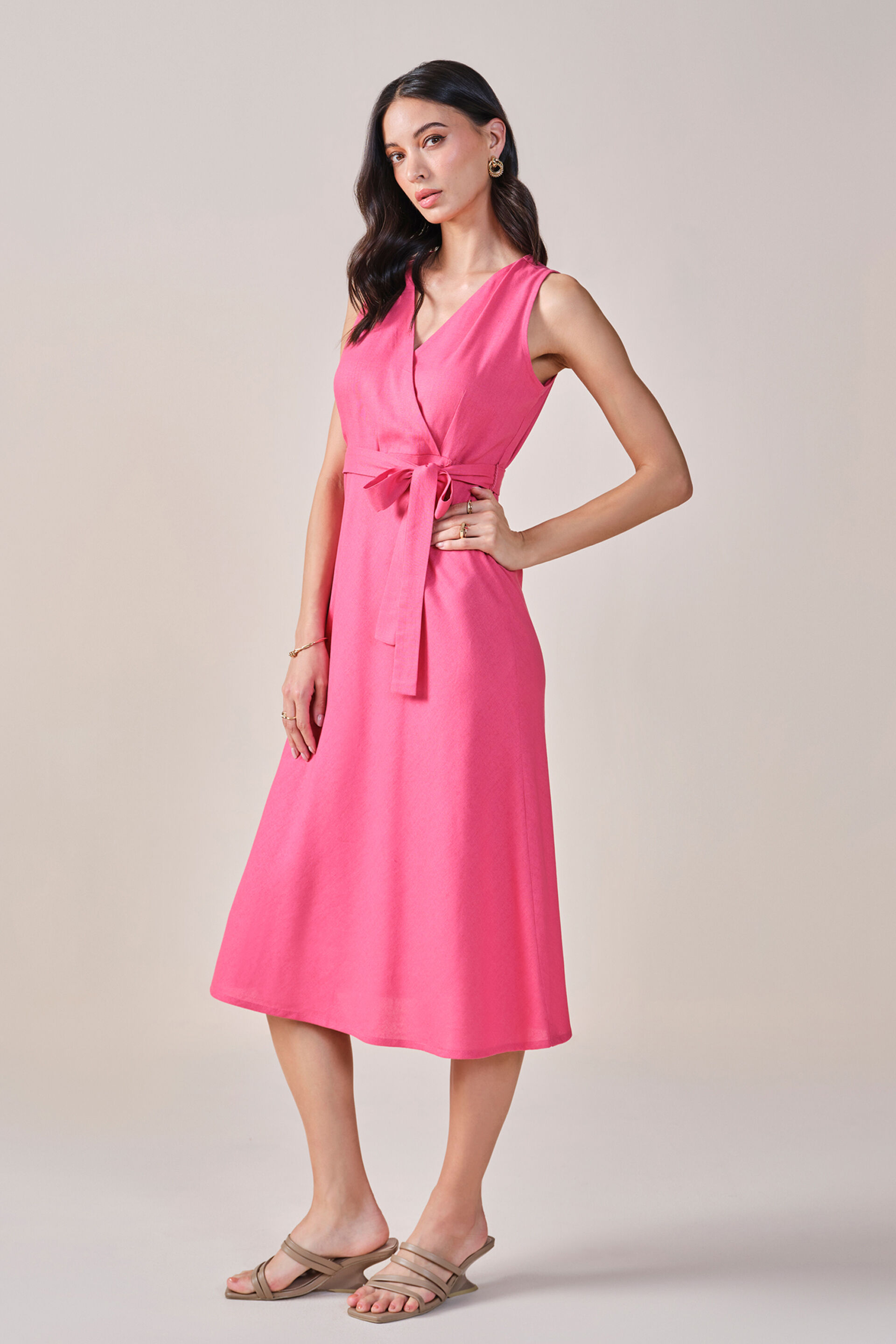Bougainvillea Viscose Linen Blend Dress, Pink, image 3