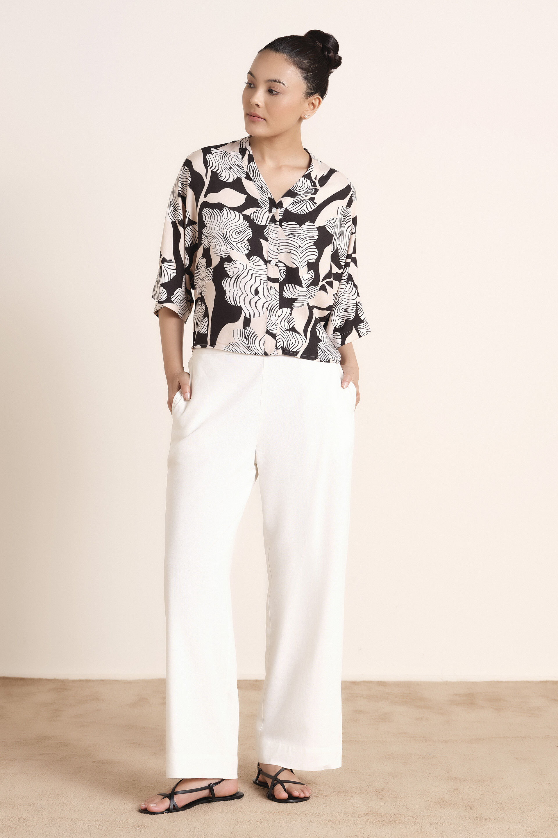 Vionne White Linen-Blend Pants, White, image 4