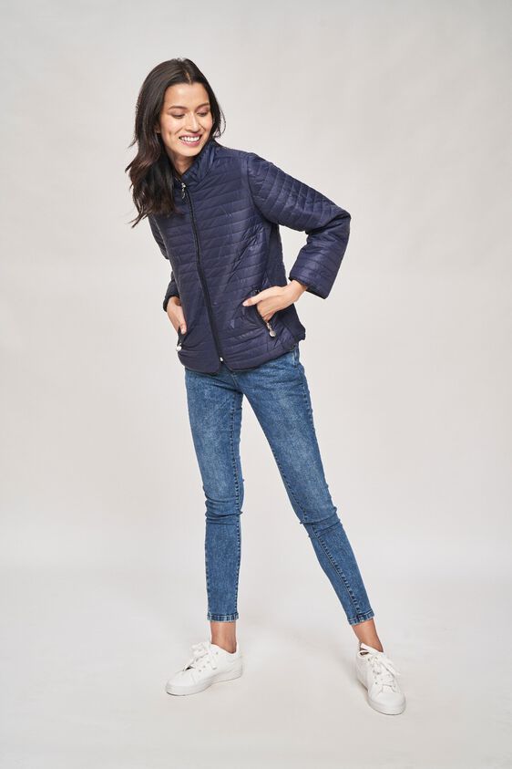2 - Navy High Neck Puffer Jacket, image 2