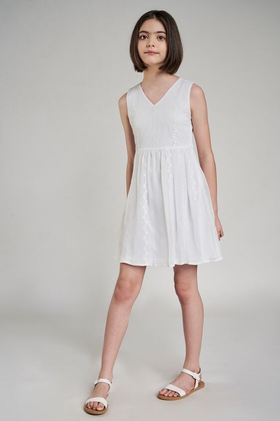 2 - White Self Design Fit And Flare Dress, image 2