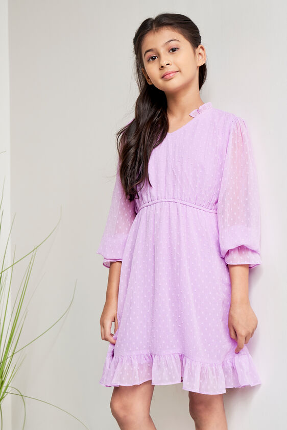 Lilac Self Design Flounce Dress, Lilac, image 2