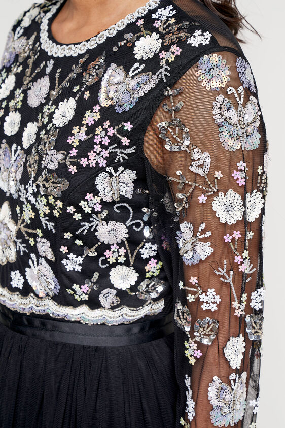 Black Floral Straight Gown, Black, image 3