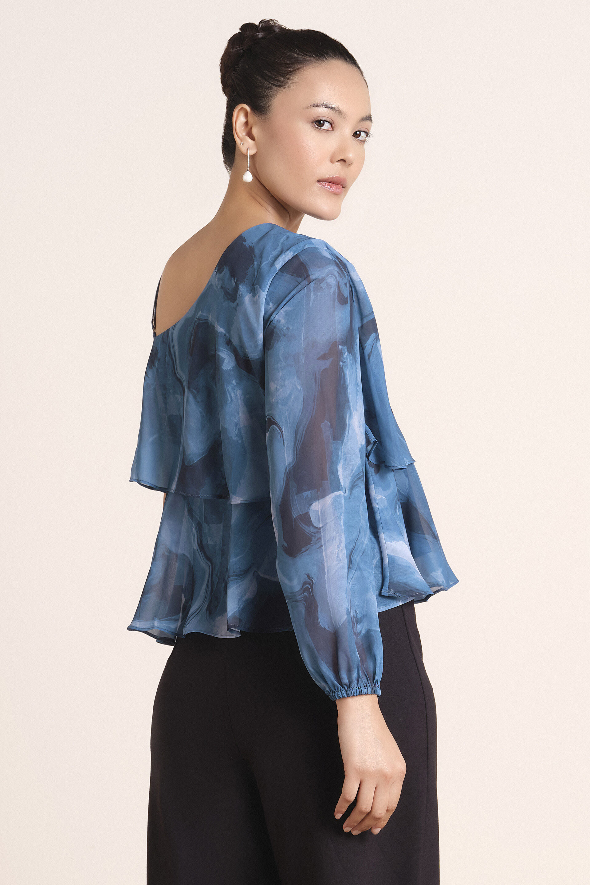 Splash of Blue One-Shoulder Top, Blue, image 6