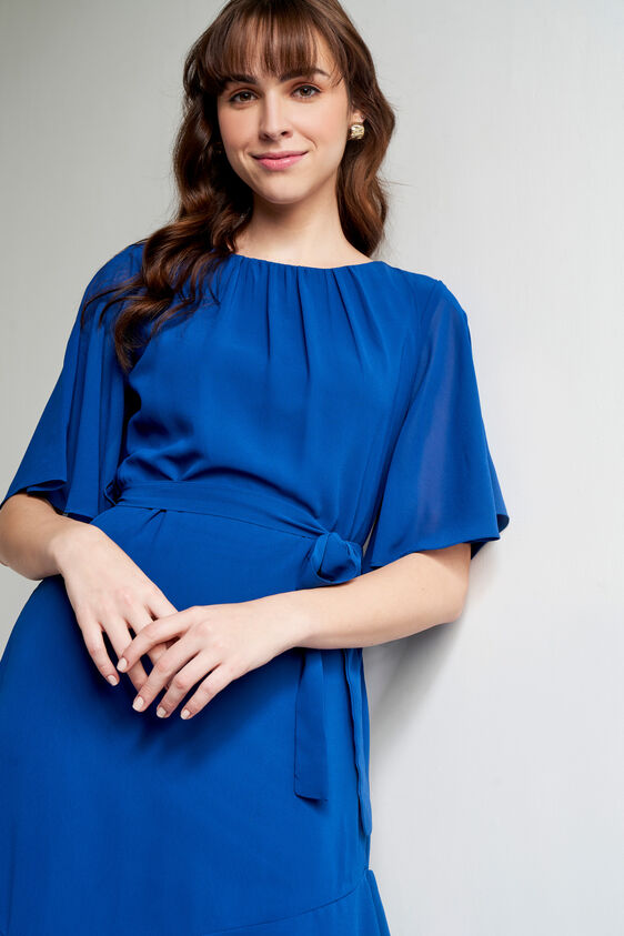 Navy Solid Asymmetric Dress, Navy Blue, image 4