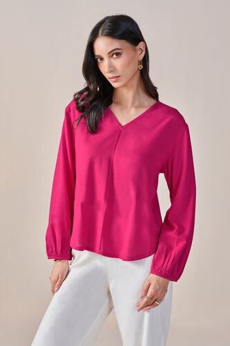 Serenade Solid Viscose Linen Blend Top, Dark Pink, image 5