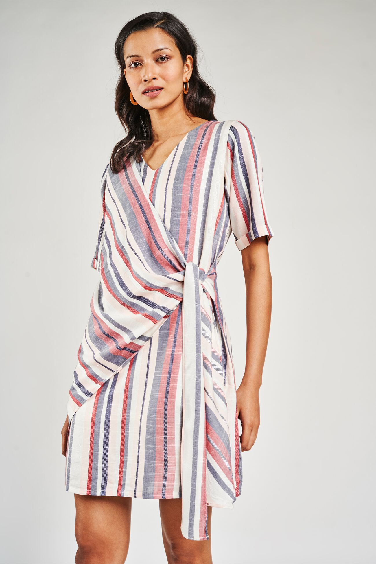 1 - White & Blue Self Design A-Line Dress, image 1