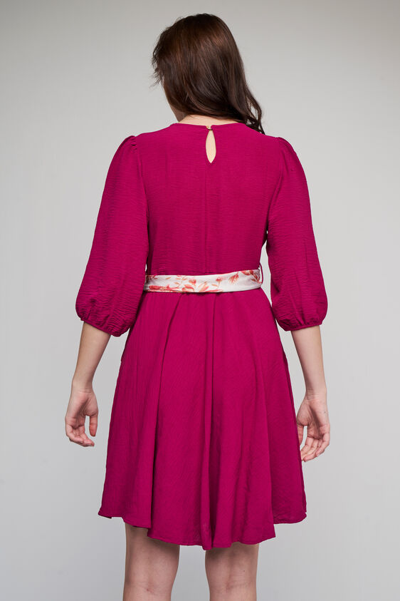 Magenta Solid Flared Dress, Magenta, image 5