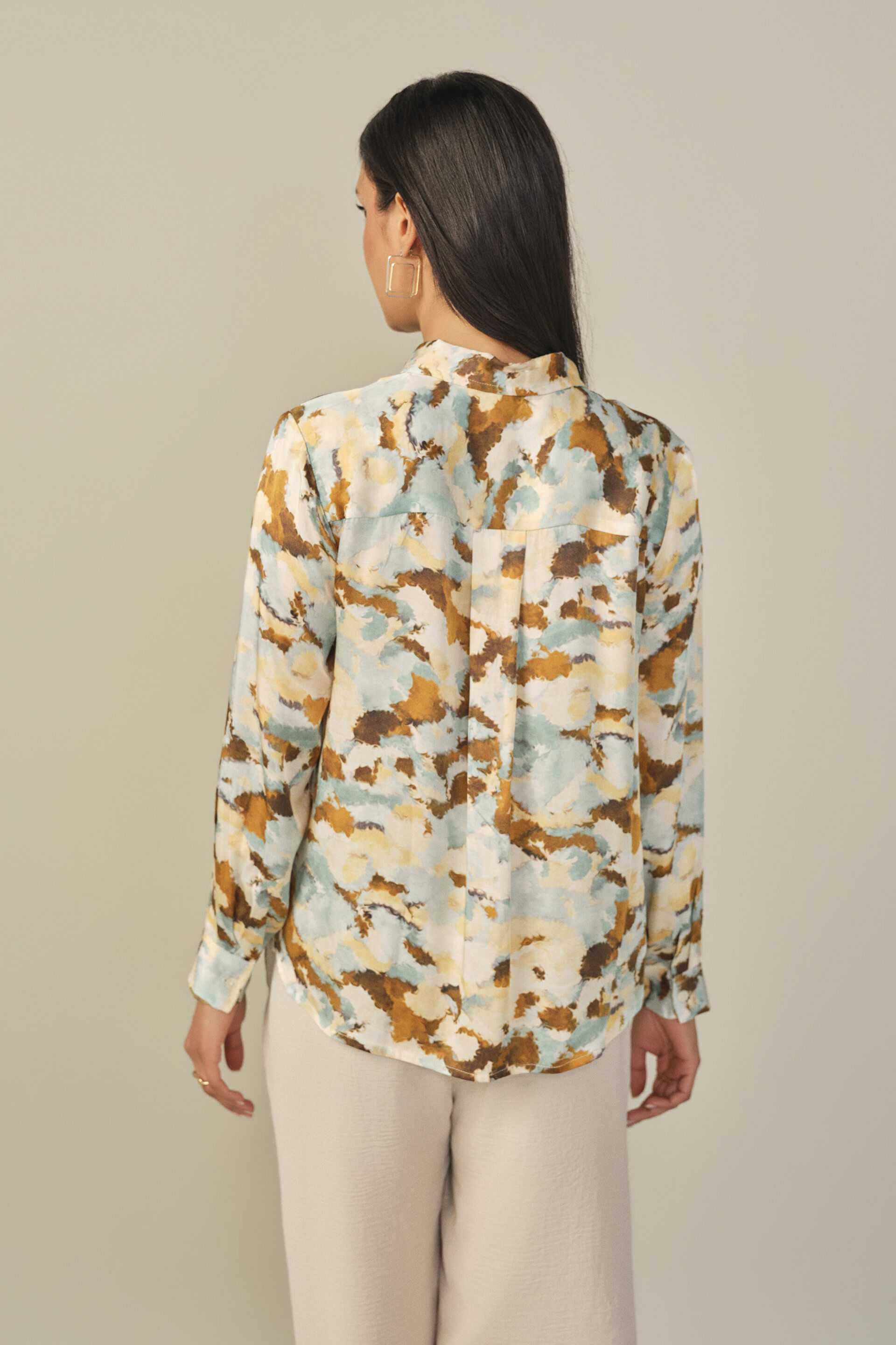 Abstract Printed Satin Shirt, Blue, image 6