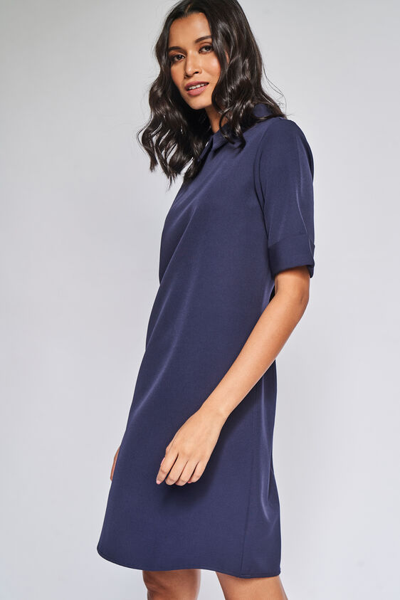 Navy Solid Straight Dress, , image 3