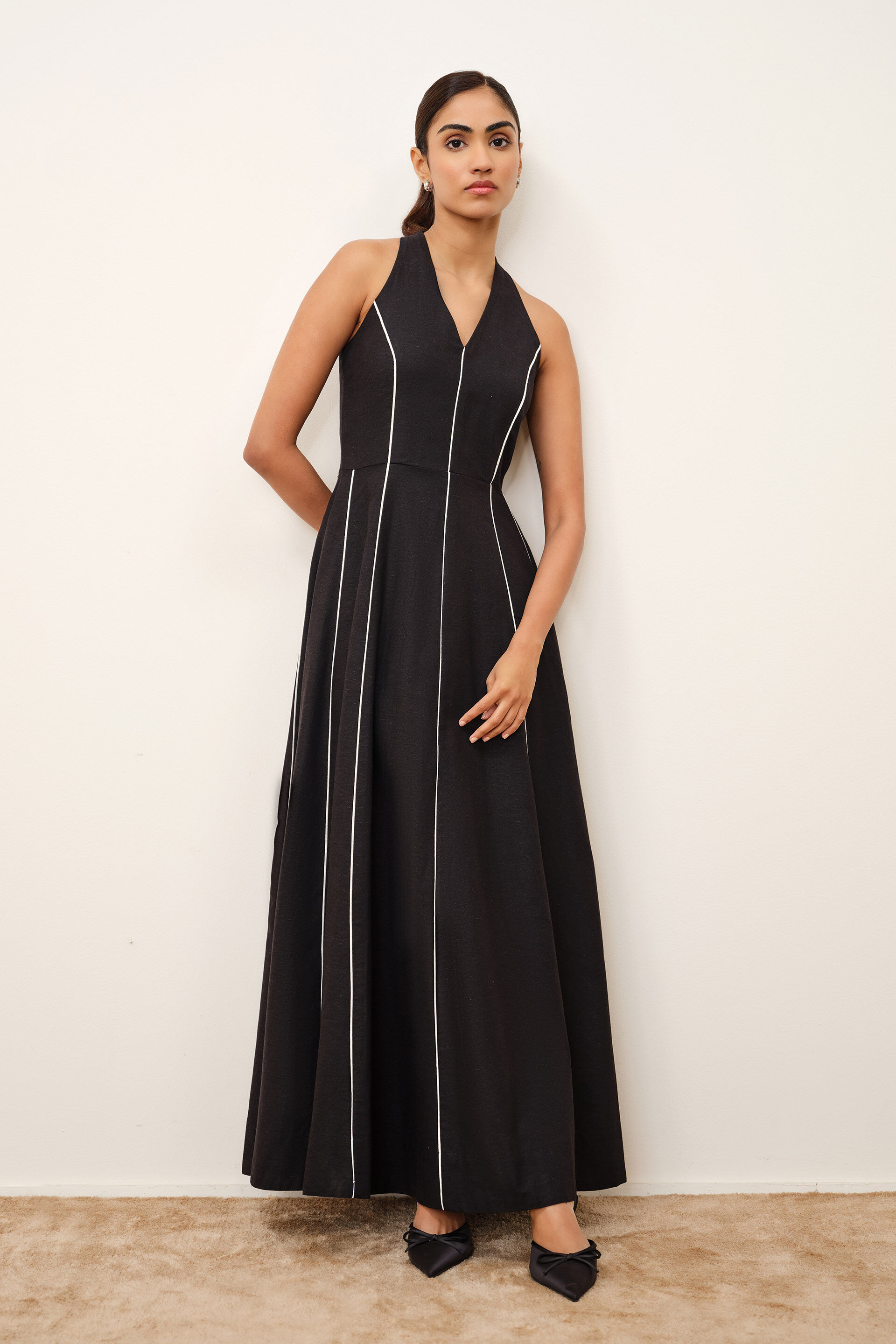 Velia Black Panelled Dress, Black, image 2