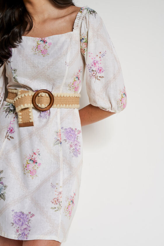 Cream Floral Flared Dress, Cream, image 5