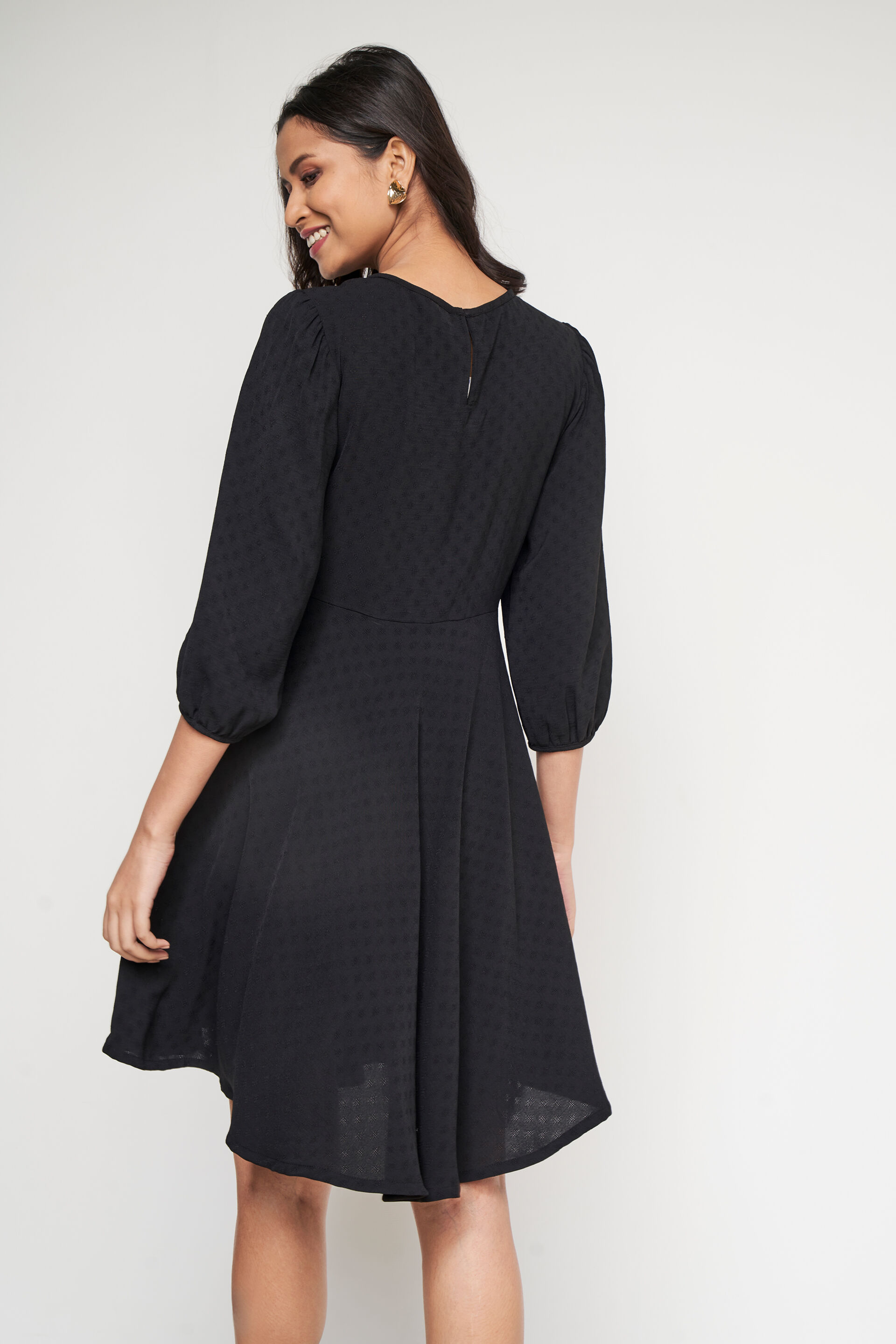 Black Solid Flared Dress, Black, image 4