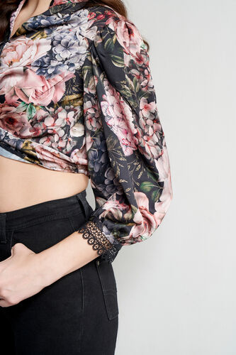 Black Floral Slim Top, Black, image 5