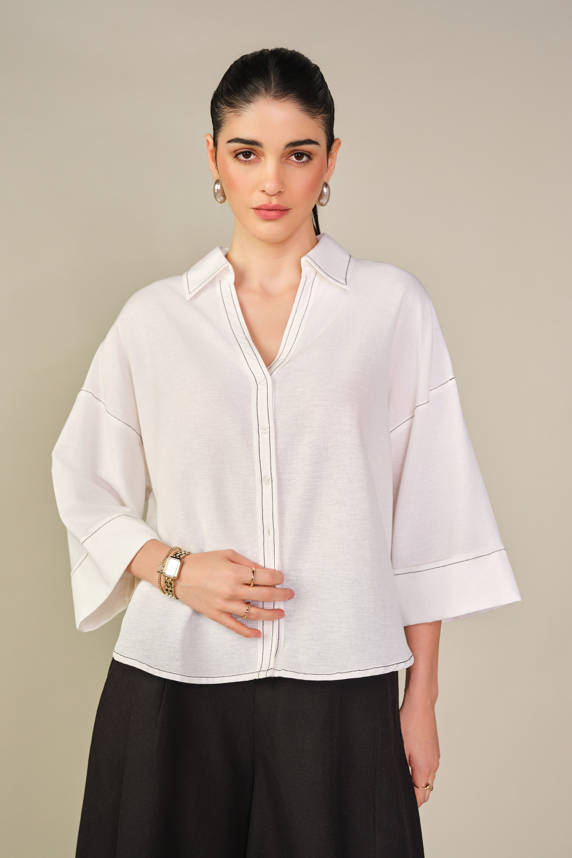Oversized Shirt in Black, White, image 1